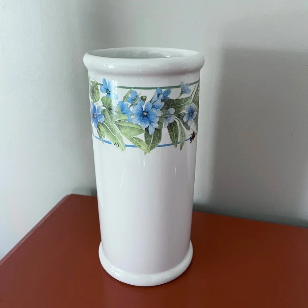 Marjolein Bastin Hallmark Nature's Sketchbook Ceramic Vase Blue Floral and Bee
